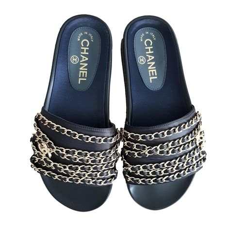 chanel chain shoes|Chanel clear slide sandals.